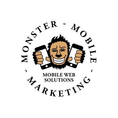 Logo: cartoon monster holding two smartphones, text 