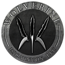Wolverine Excavation, LLC logo with a metallic circular emblem and three claw marks