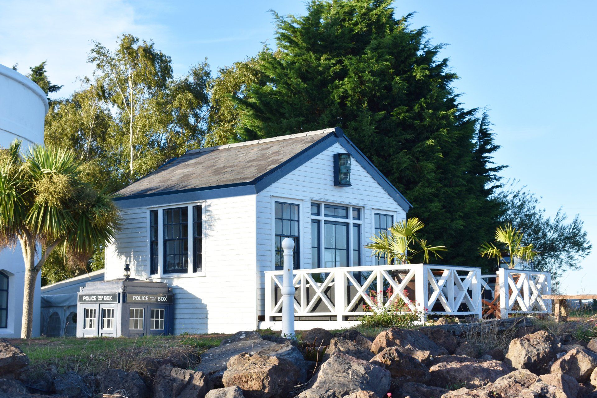 The outside of the 'Light-keepers Lodge' at the West Usk Lighthouse.