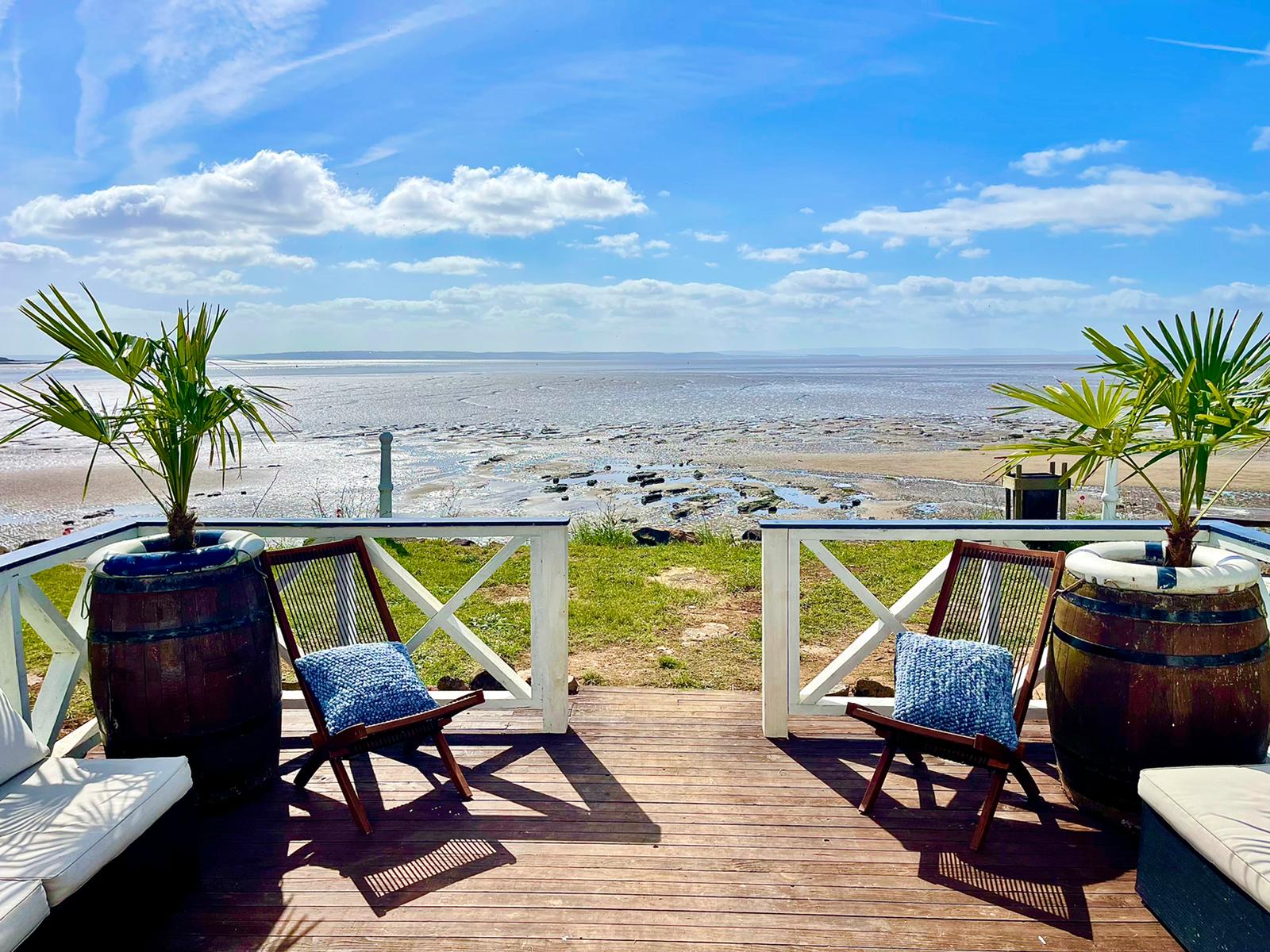 The view from the lodge at the West Usk Lighthouse, with the tide out.
