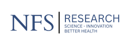 NFS Research logo: green pods, nitrogen elements, brown/blue droplets, green and blue text.