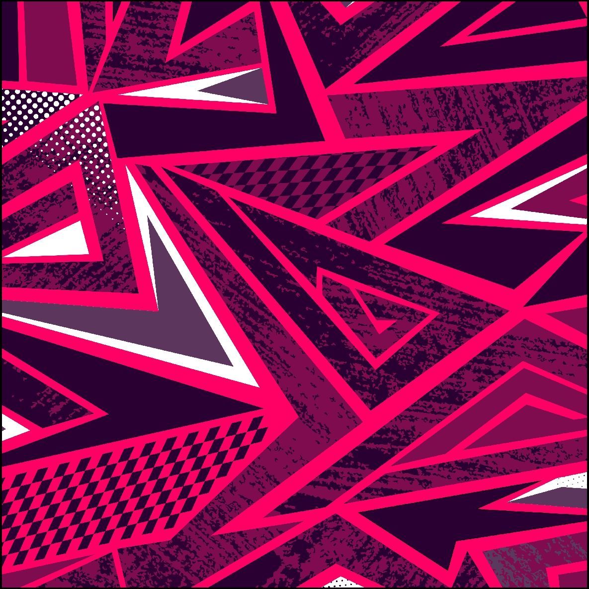 Patrón geométrico abstracto en magenta y morado con textura.