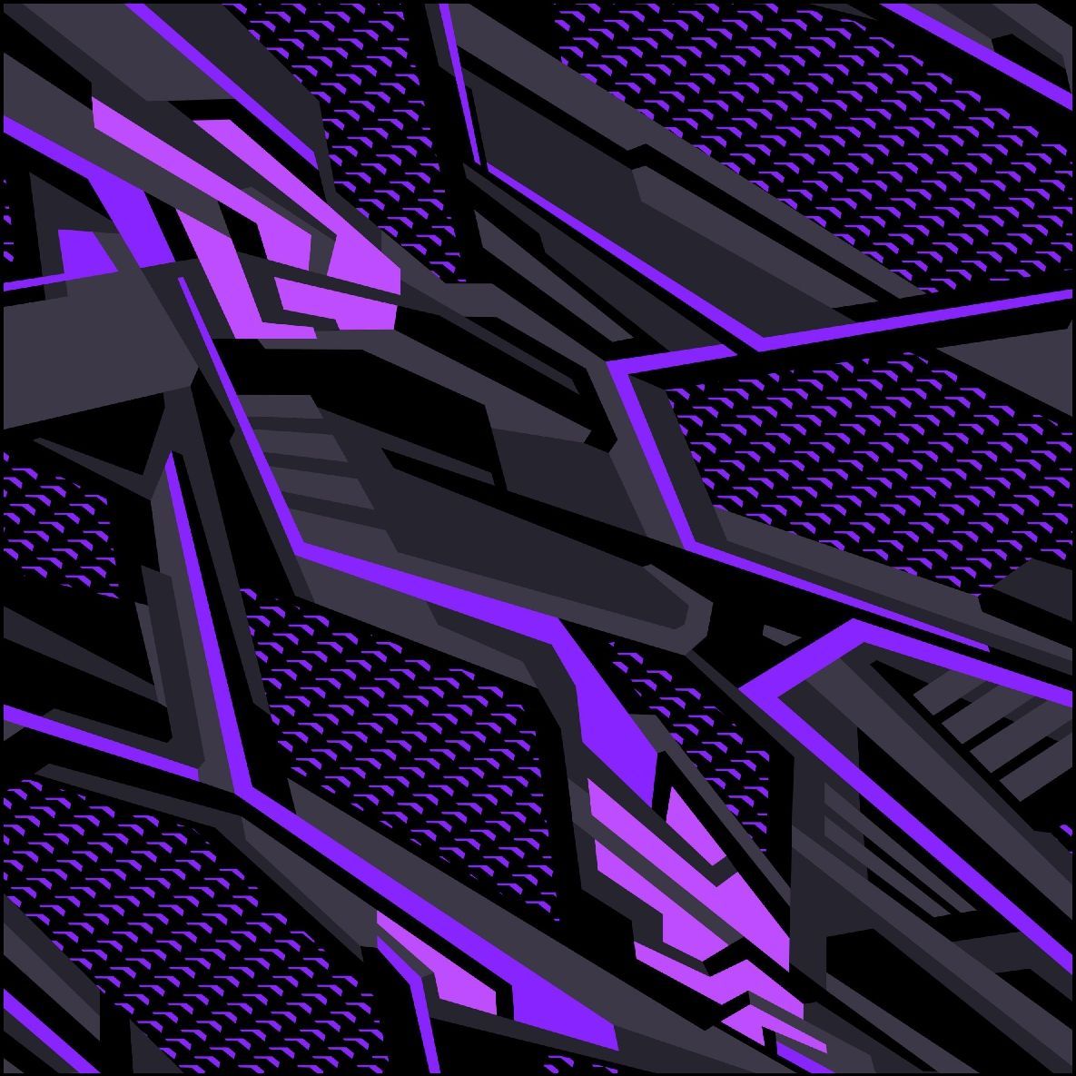 Patrón geométrico abstracto en tonos morado, gris y negro.