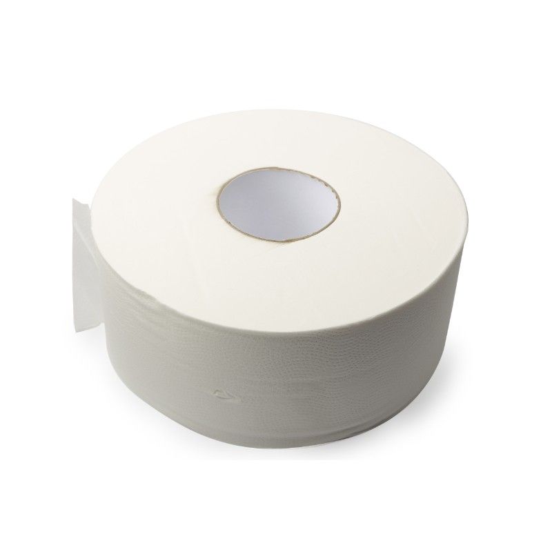 White roll of toilet paper on a white background