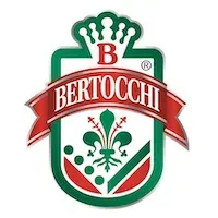 Bertocchi logo with green shield, red banner, and white floral emblem