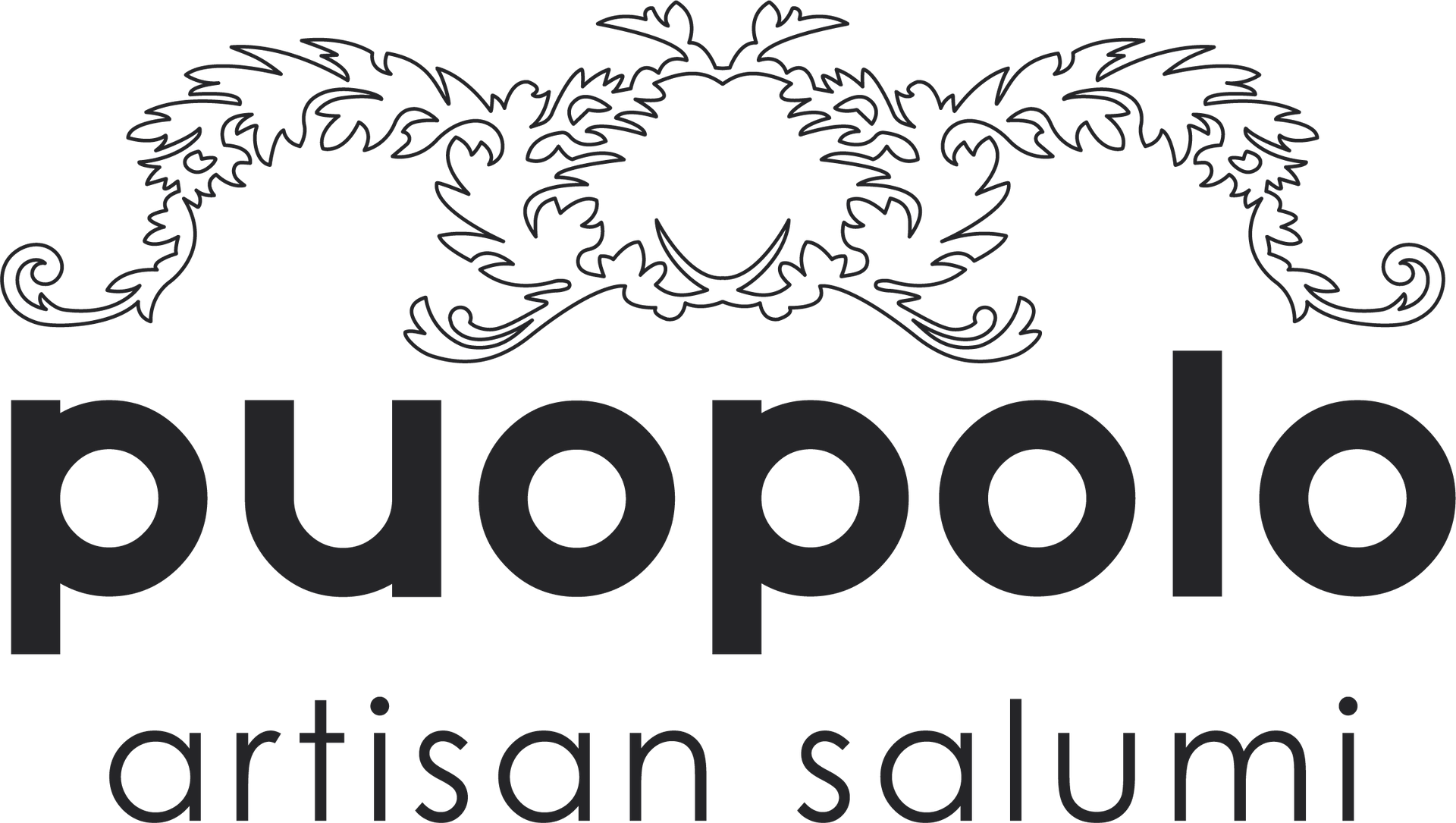 Puopolo artisan salumi logo in black text with decorative floral line art above