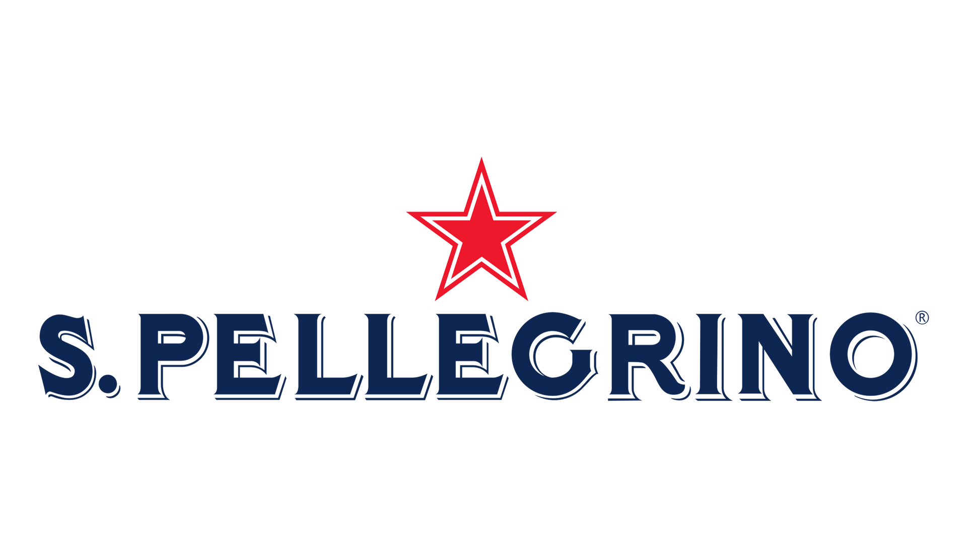 S.PELLEGRINO logo with red star above blue text on a white background