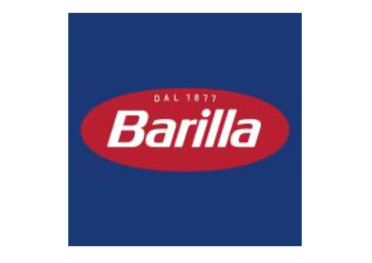 Barilla logo on a blue background with a red oval and white lettering