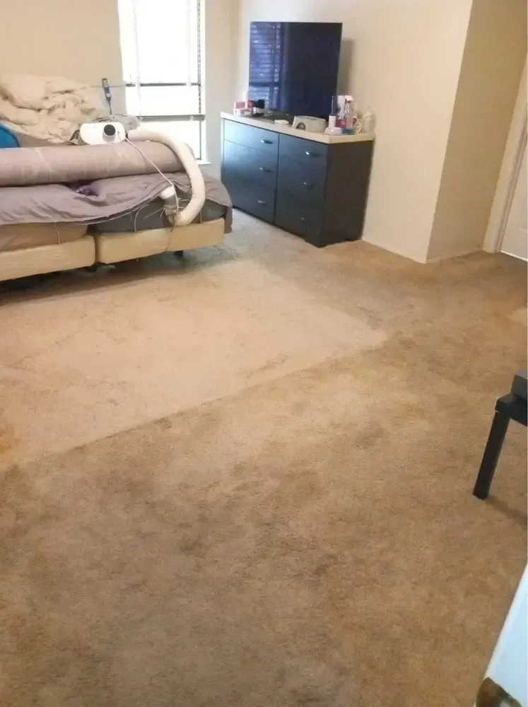 MB Carpet Cleaning- A bedroom with a bed , dresser , and television.