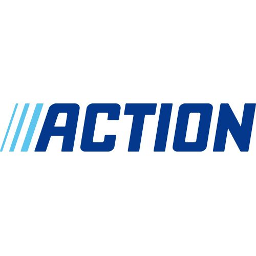 The logo for Action, a discount retail store, with blue text and a blue striped accent.