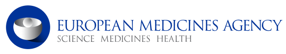 Logo for the European Medicines Agency, with a blue circle, bowl graphic, and text.
