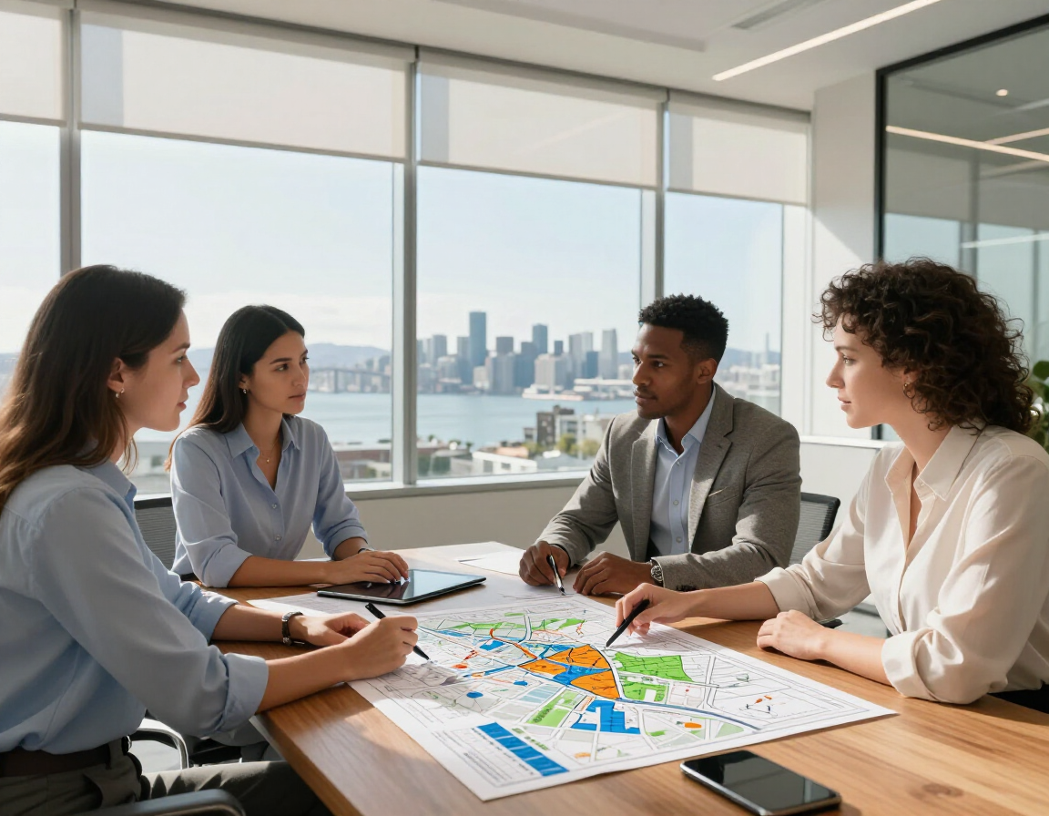 Bay Area real estate consultants reviewing AI-powered property valuation data