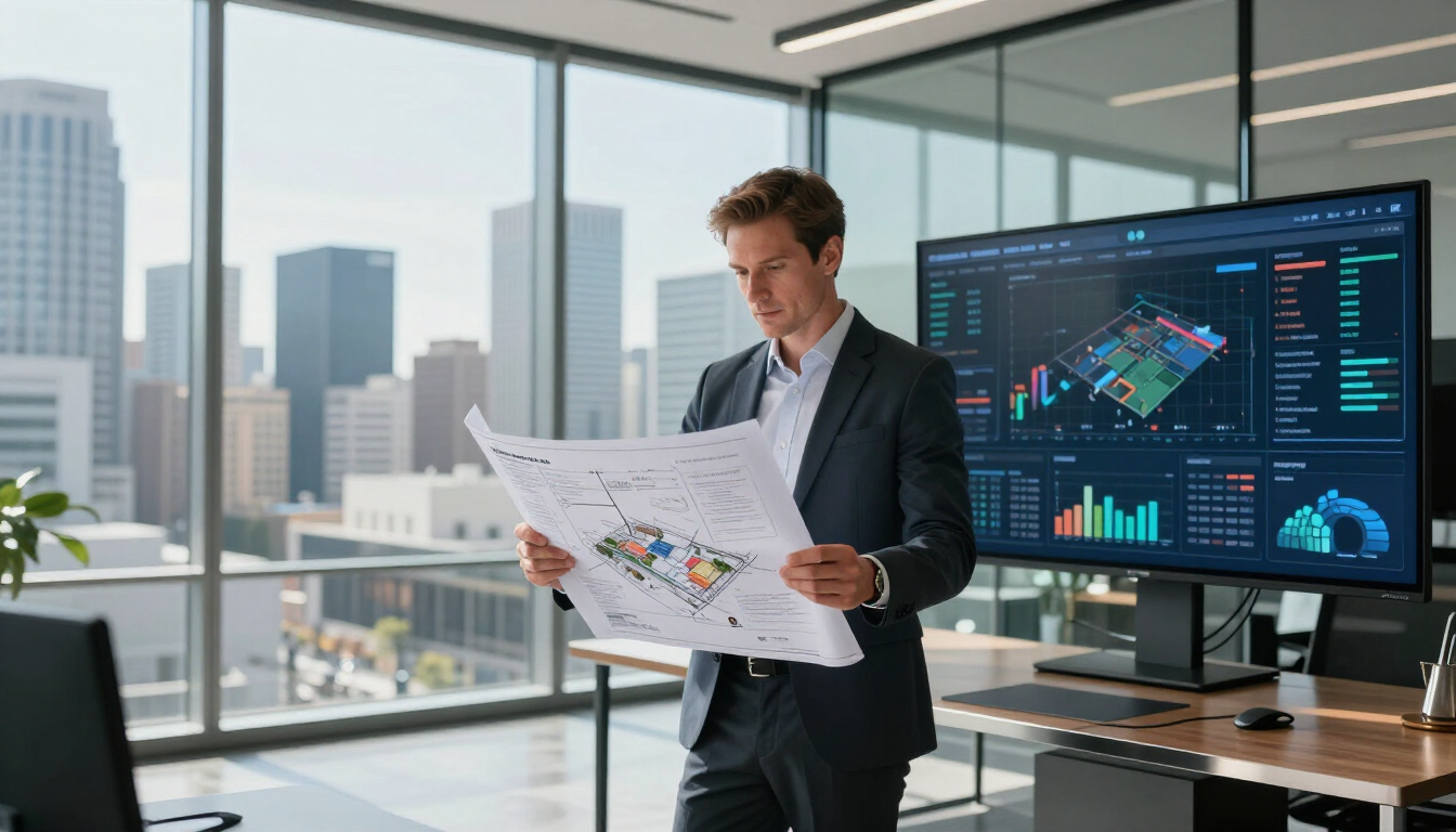 Commercial real estate advisor reviewing lease strategy in a modern Bay Area office