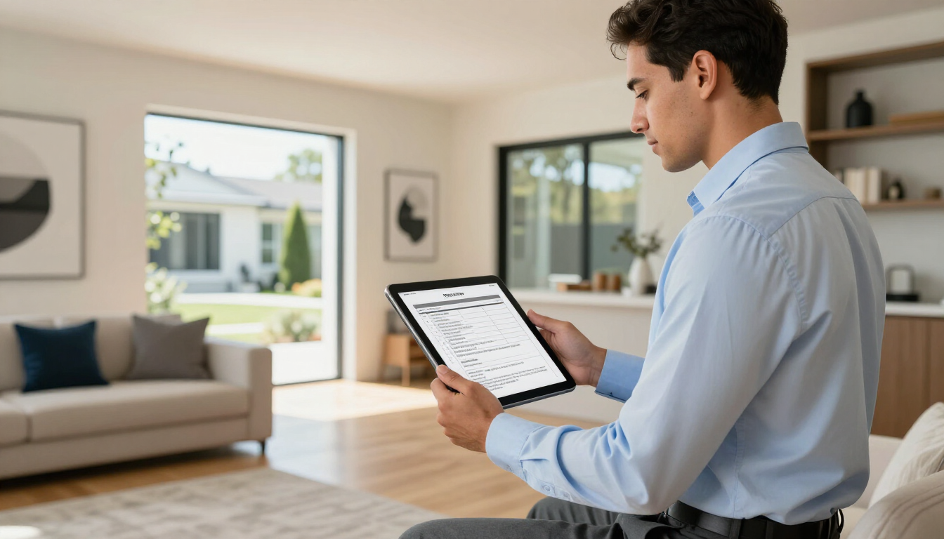 Person using a tablet in a bright modern living room