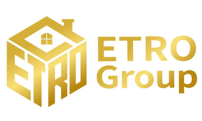 Gold ETRO Group logo with a stylized house icon and block letters on a white background