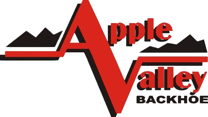 Apple Valley Backhoe logo with red stylized A and black mountain silhouette