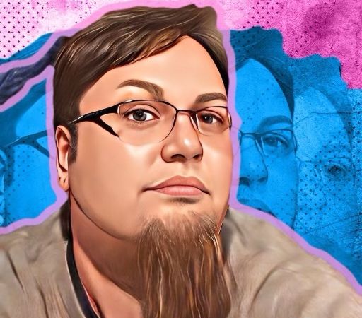 A painting of a man with glasses and a beard