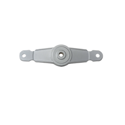 Um close de um objeto de metal com um furo no meio em um fundo branco.