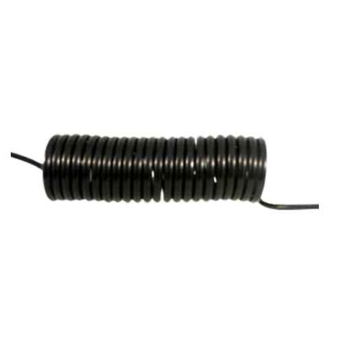 Um close de uma espiral preta em um fundo branco