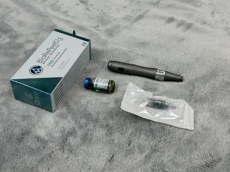 Microneedling pen and BioRePeel used in clinical facials at The Skinutrition Clinic in Coventry