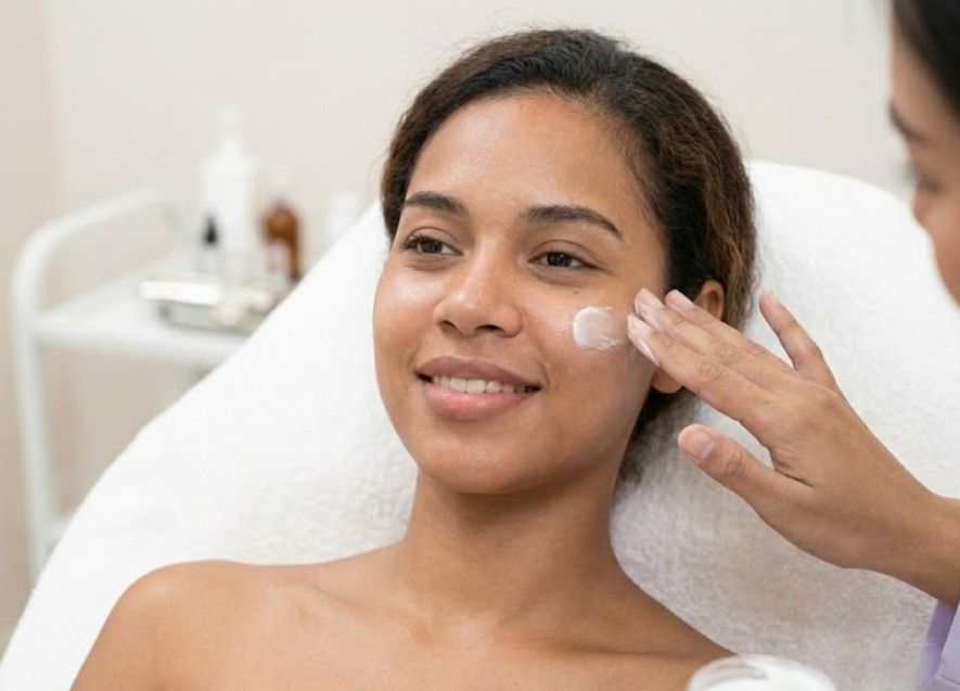A Skinutrition client receiving a soothing moisturise after the procedure is complete.