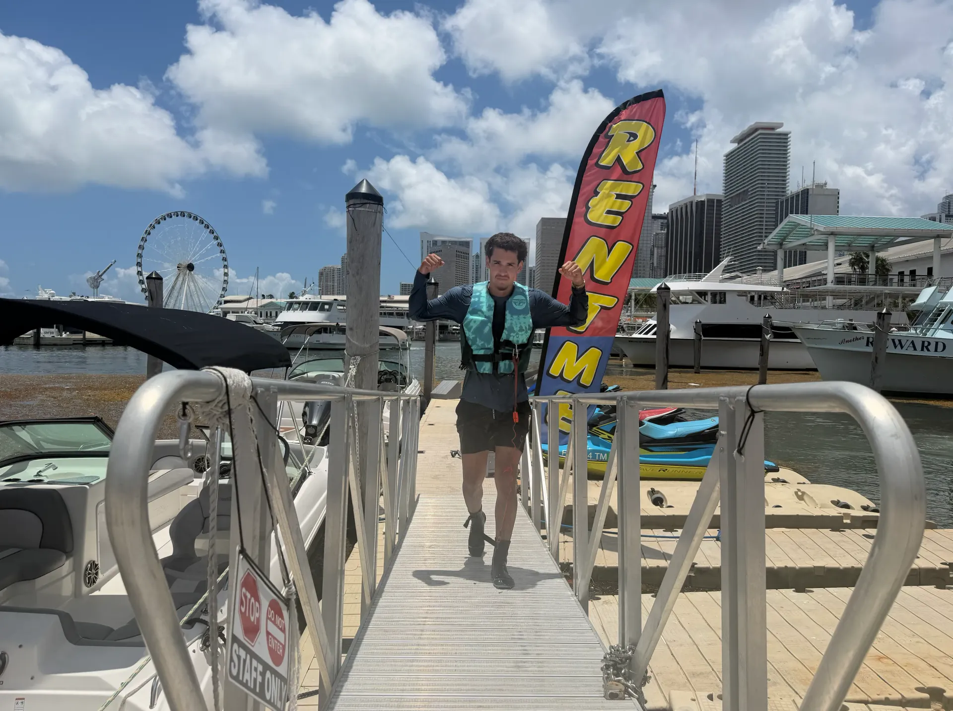 Guest arriving for Bayside Jet Ski Tours in Downtown Miami