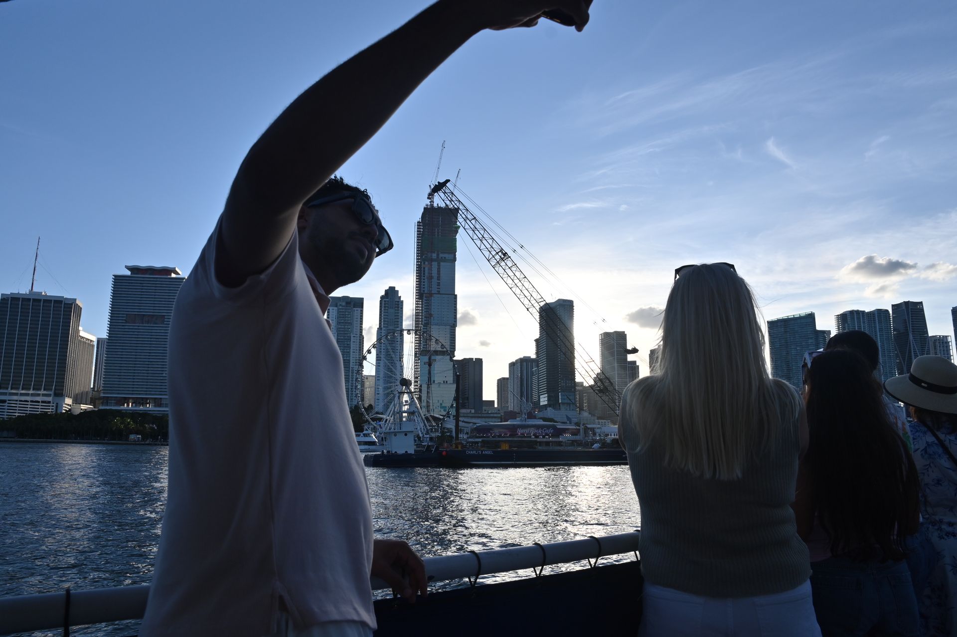 Guests begin the Biscayne Bay boat tour route from Bayside with the Miami Wheel and Downtown Miami waterfront marking the starting point of the complete sightseeing journey.