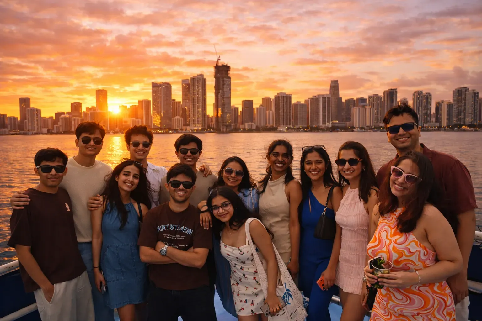 Group sightseeing experience during a sunset cruise in Downtown Miami