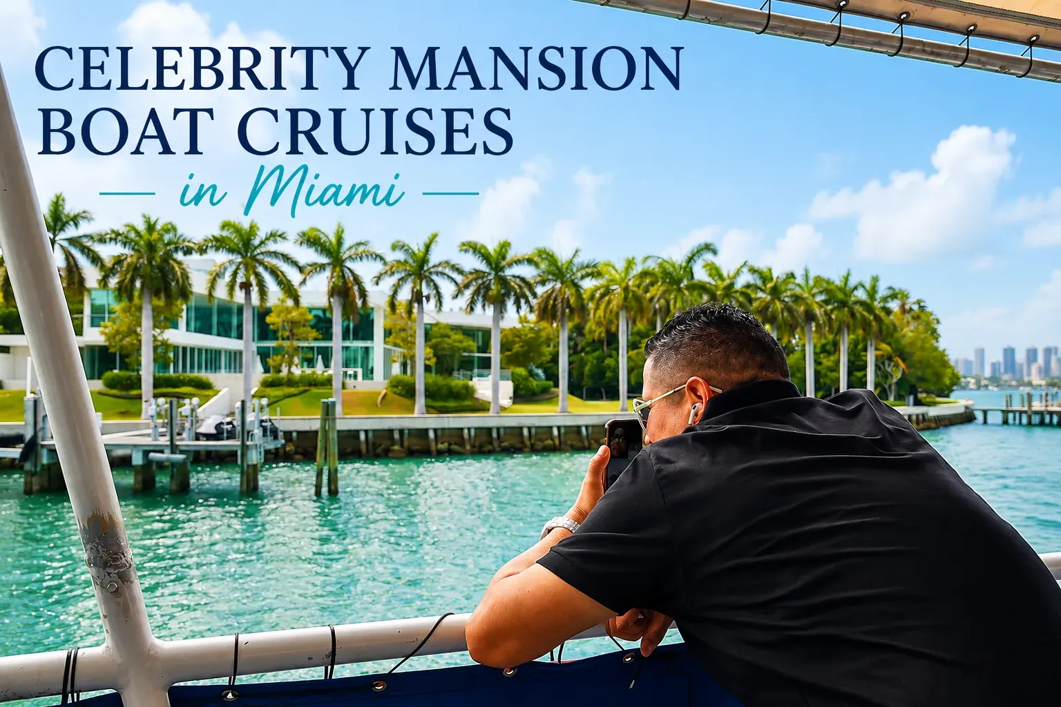 Celebrity Mansion Boat Cruises in Miami passing luxury waterfront homes on Biscayne Bay