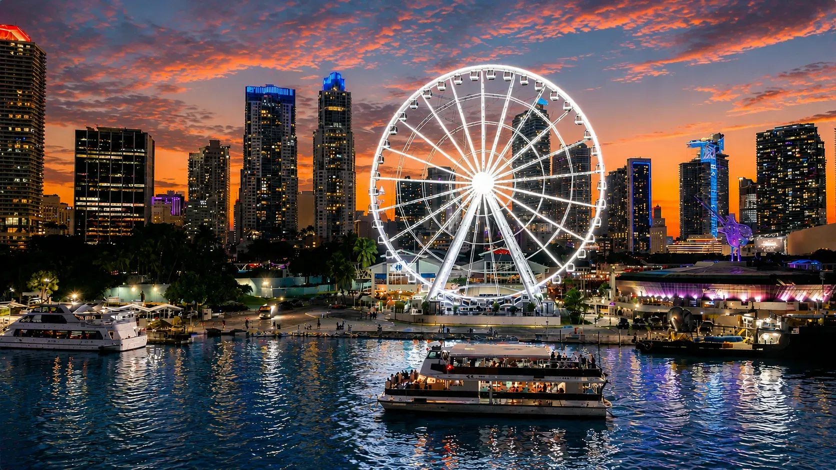 Sunset boat cruise near Bayside Marketplace in Downtown Miami