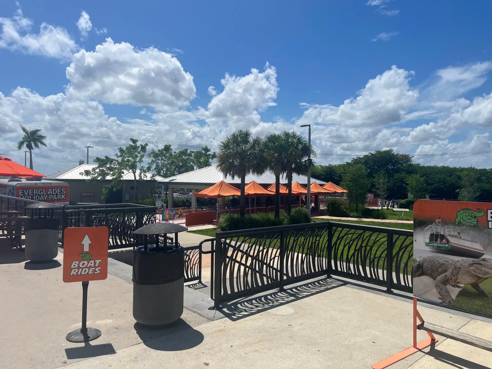 Guest arrival area and entrance at Holiday Park in the Florida Everglades