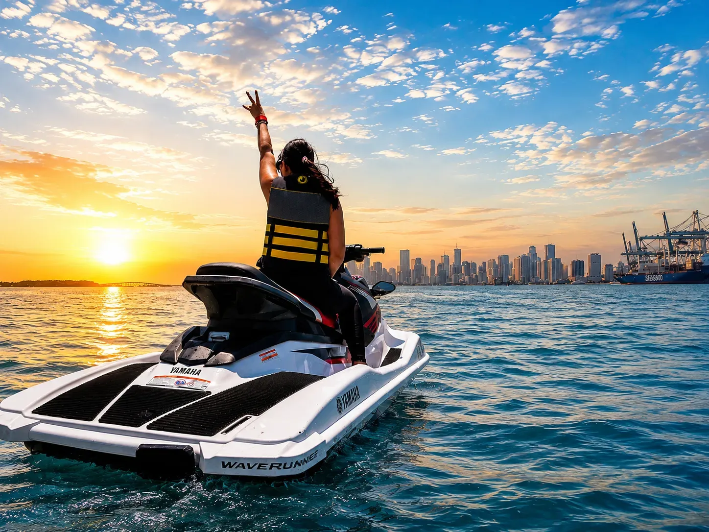 Jet Ski rental on Biscayne Bay with the Miami skyline.