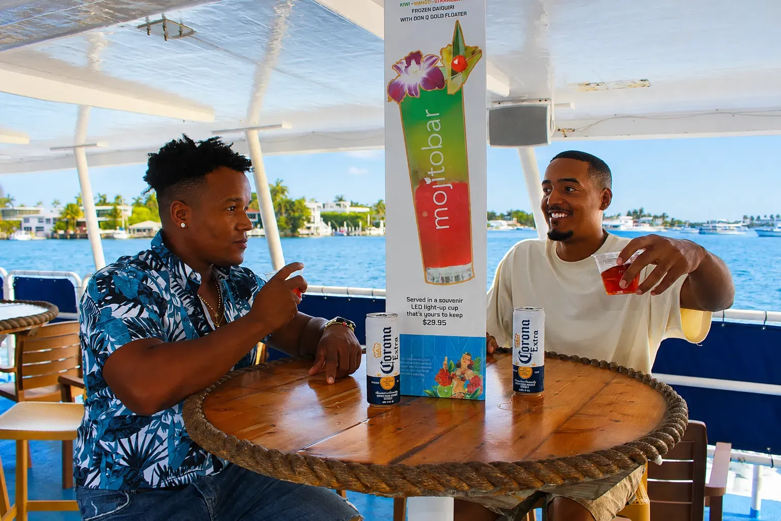 Passengers enjoying Miami Early Bird Special Cruises with the Mojito Bar onboard.