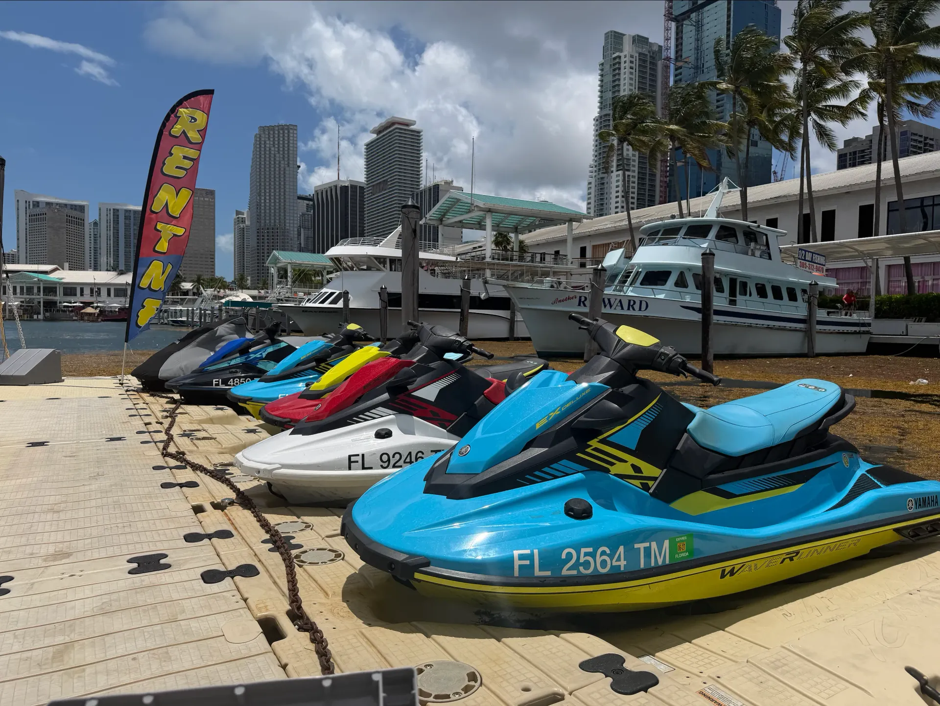 Miami Jet Ski Tours at Bayside Marketplace with views of the Downtown Miami skyline