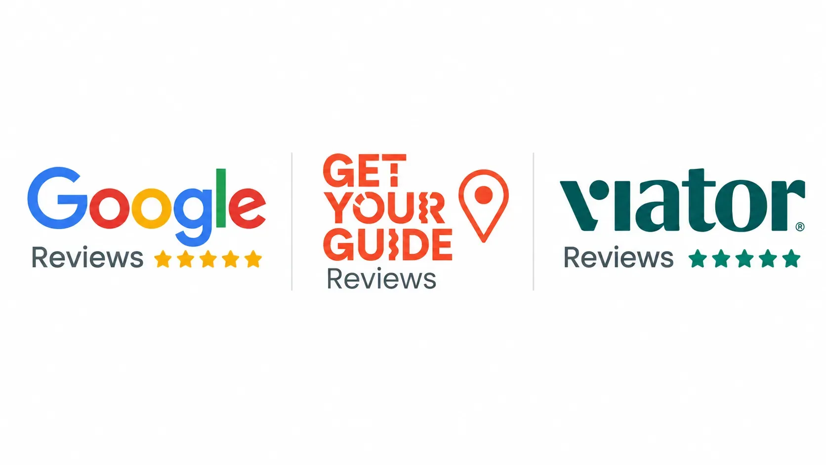 Graphic showing Google Reviews, GetYourGuide, and Viator review platforms used to compare Miami sightseeing guest feedback and ratings.