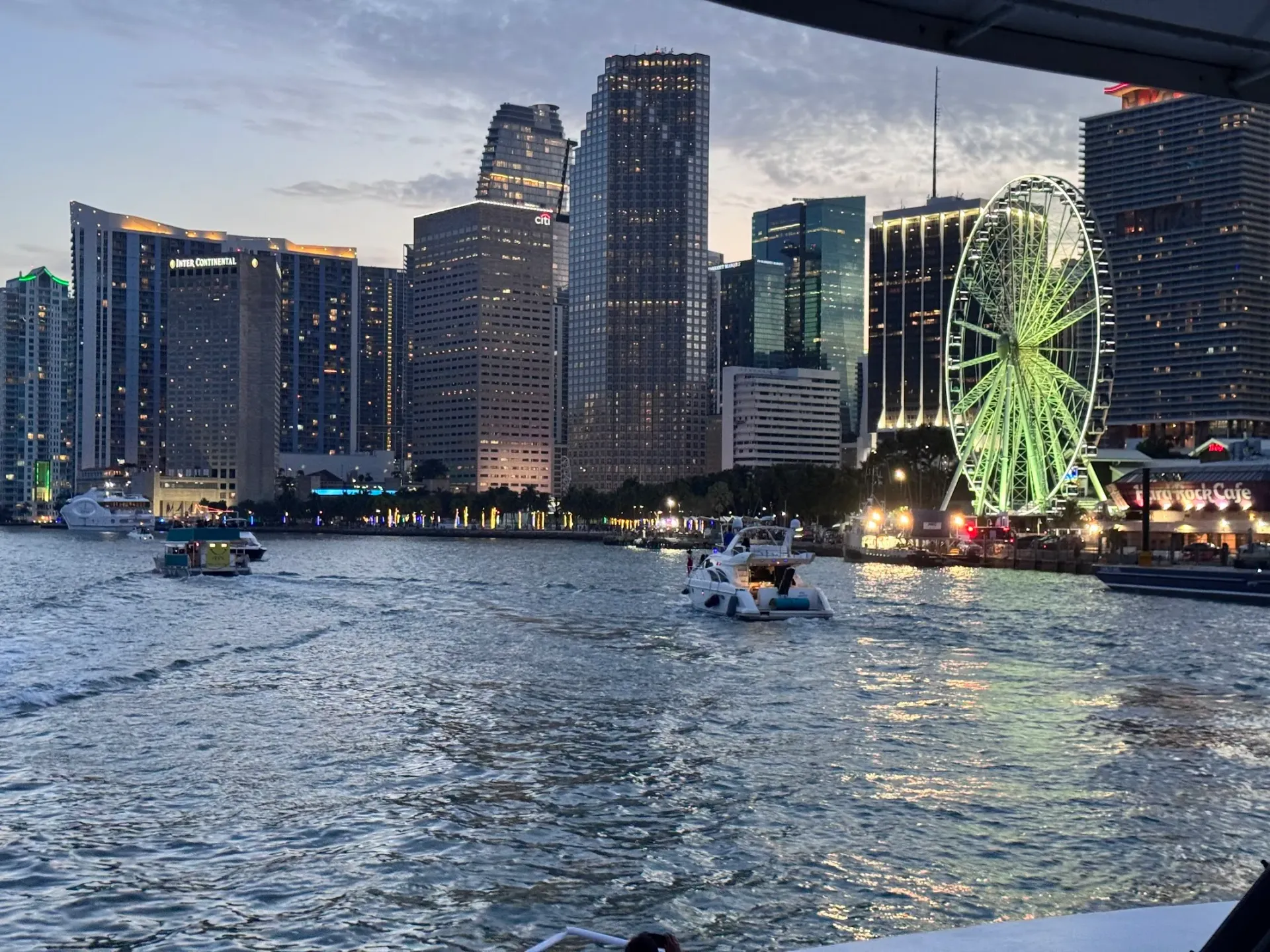 Miami skyline at blue hour from Biscayne Bay