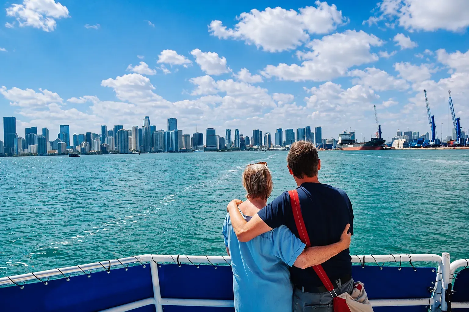 Guests enjoying an all-ages Miami skyline boat cruise.