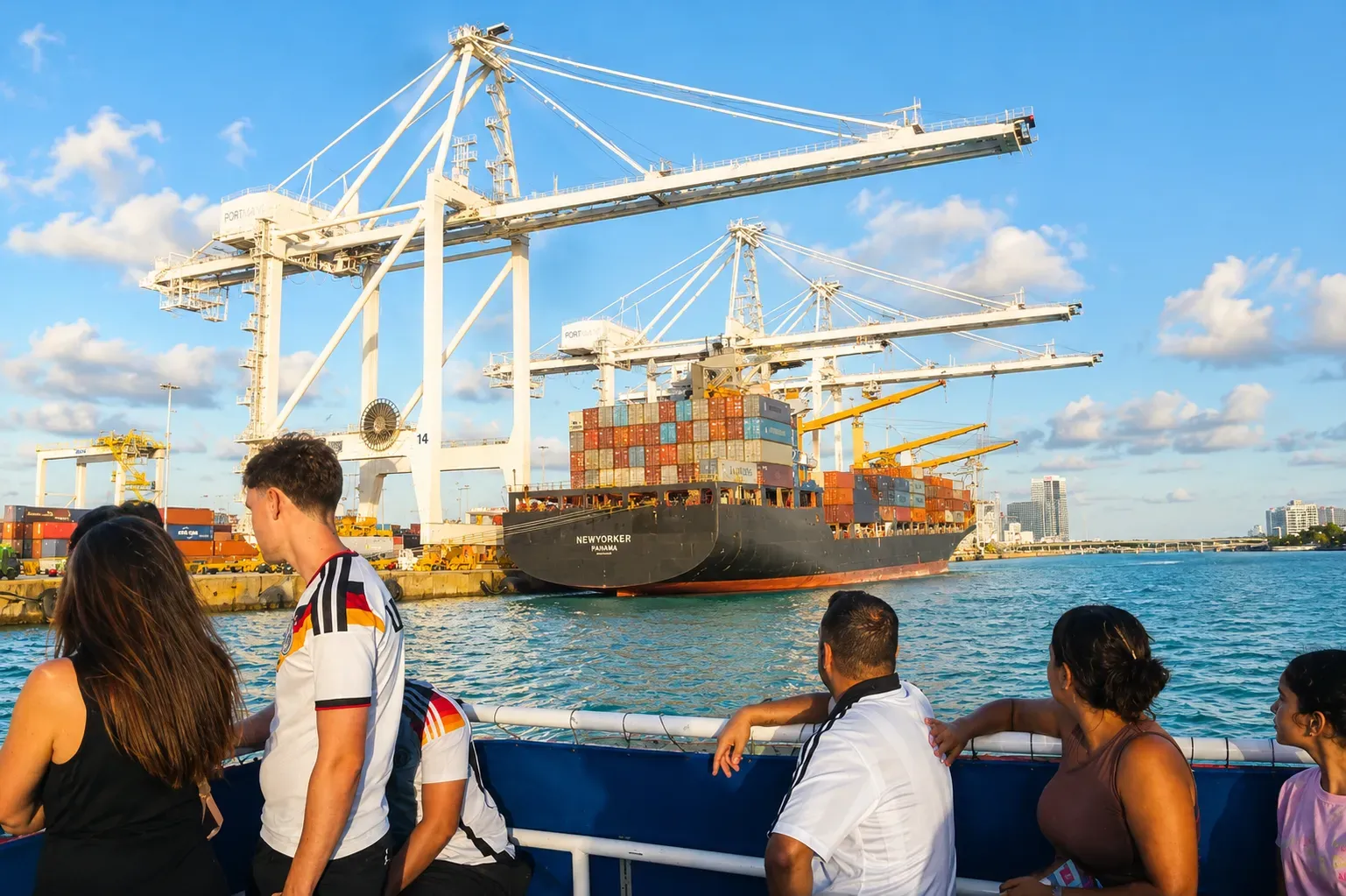Passengers enjoying morning deals for sightseeing cruises in Miami with PortMiami views.
