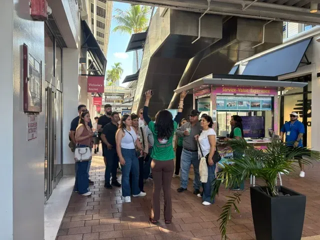 Guests checking in for Miami Boat Tours at the official Bayside Marketplace departure location in Downtown Miami