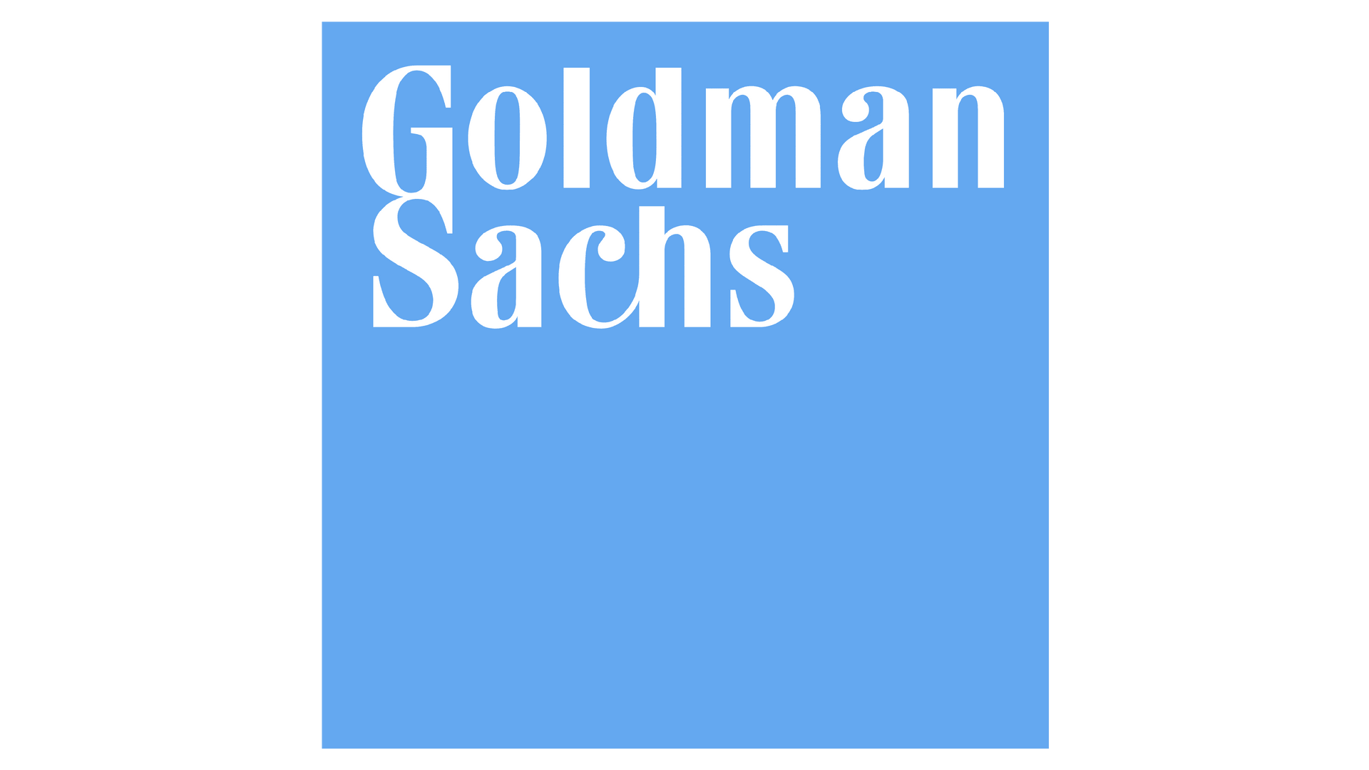 Goldman Sachs logo in white text on a light blue square background