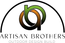 Artisan Brothers Outdoor Design Build logo with black arch and green-brown interlocking shape
