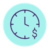 An icon of a clock with a dollar sign next to it.