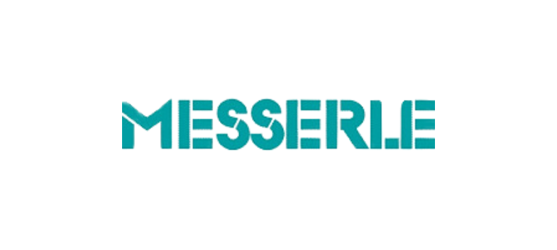 Ein blau-weißes Logo für Messerle auf weißem Hintergrund.