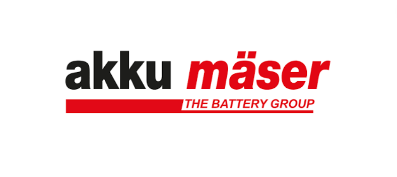 Das Logo der Akku-Gruppe Akku Maser steht auf weißem Grund.