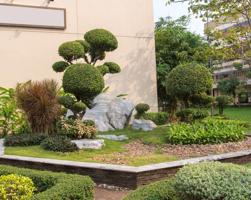 A Garden with Trees and Bushes in Front of A Building — Green Vision NT in Durack Heights, NT