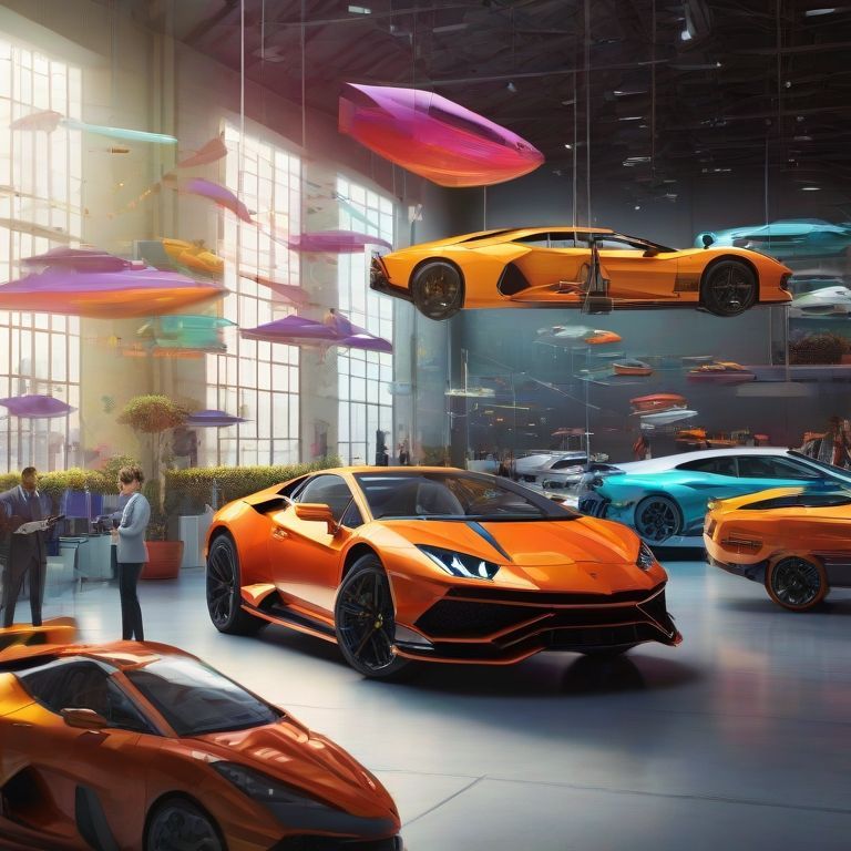 A bunch of orange sports cars are parked in a room