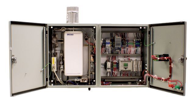 The inside of a electrical box with the doors open.