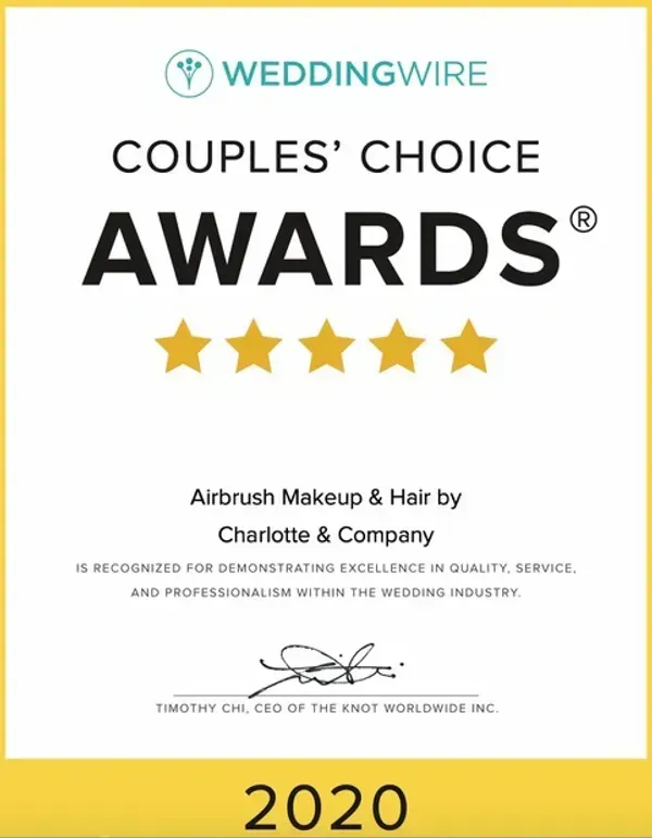 A WeddingWire 2020 Couples' Choice Award for Airbrush Makeup & Hair by Charlotte & Company.