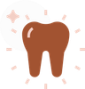 Brown tooth icon with pink sparkle accents on a light background