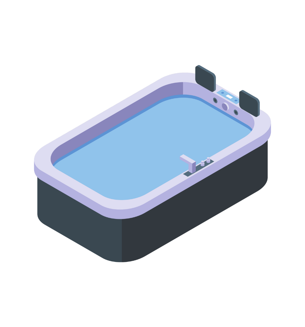 An isometric illustration of a jacuzzi tub filled with water.